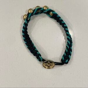 Braided Bracelet Turquoise Brown Cord Gold Beads 6.5"